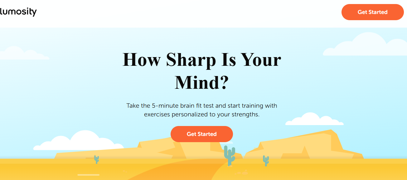 Lumosity click-through landing page showcasing brain training app features and benefits